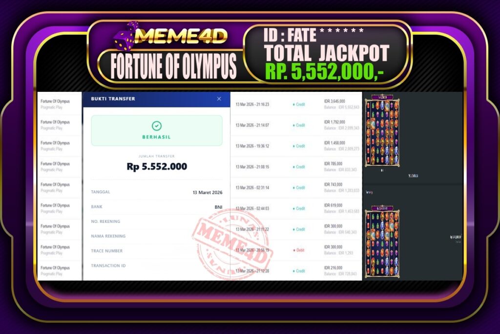 Bukti Jp MEME4D Slot Online 14 March 2026