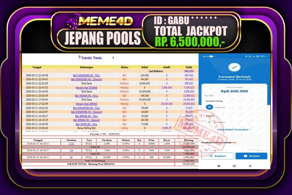 Bukti Jp MEME4D Togel Online 12 March 2026