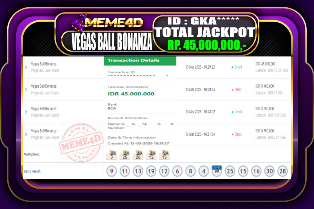 Bukti Jp MEME4D Casino Online 13 March 2026