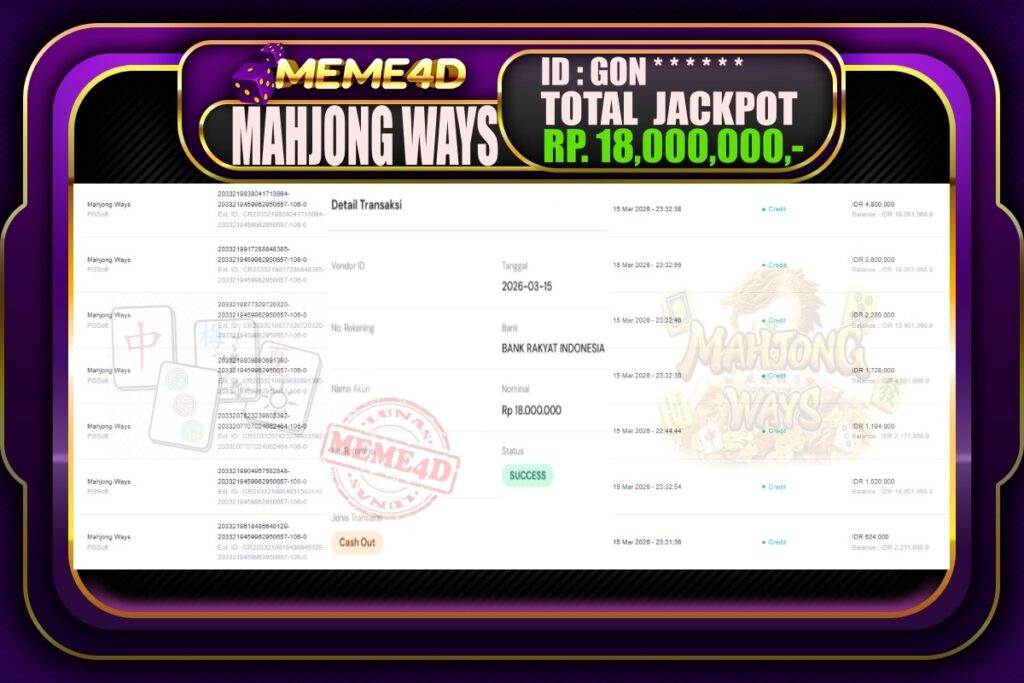 Bukti Jp MEME4D Slot Online 16 March 2026