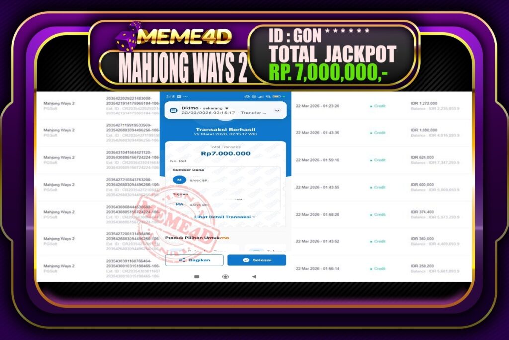 Bukti Jp MEME4D Slot Online 22 March 2026