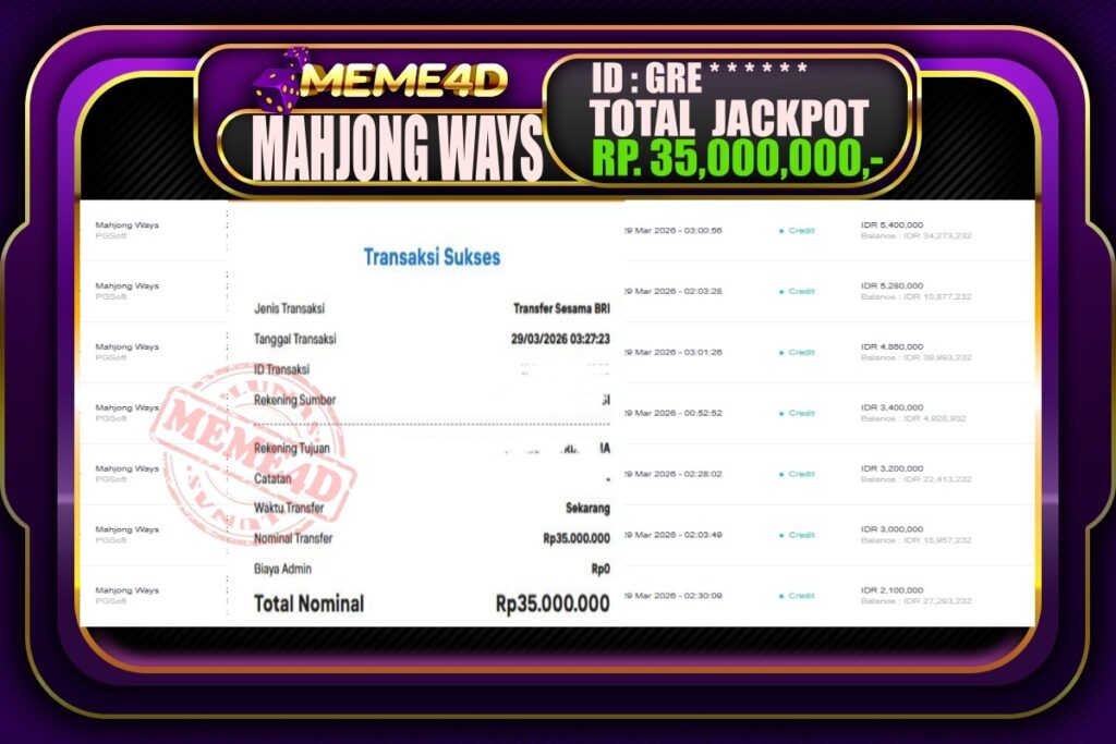 Bukti Jp MEME4D Slot Online 29 March 2026