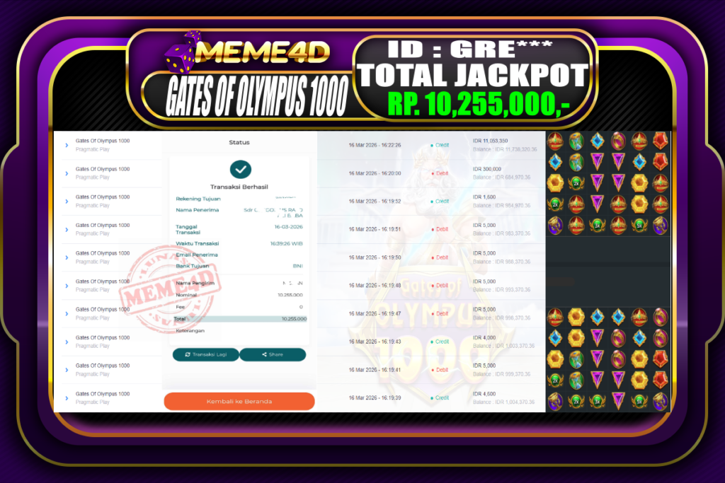 Bukti Jp MEME4D Slot Online 16 March 2026