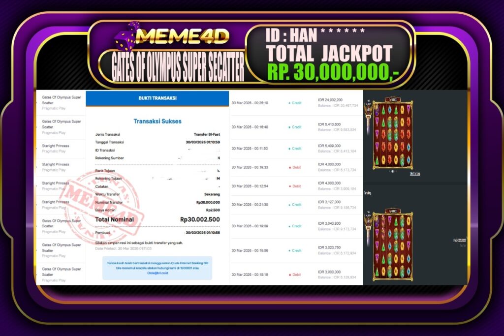 Bukti Jp MEME4D Slot Online 30 March 2026