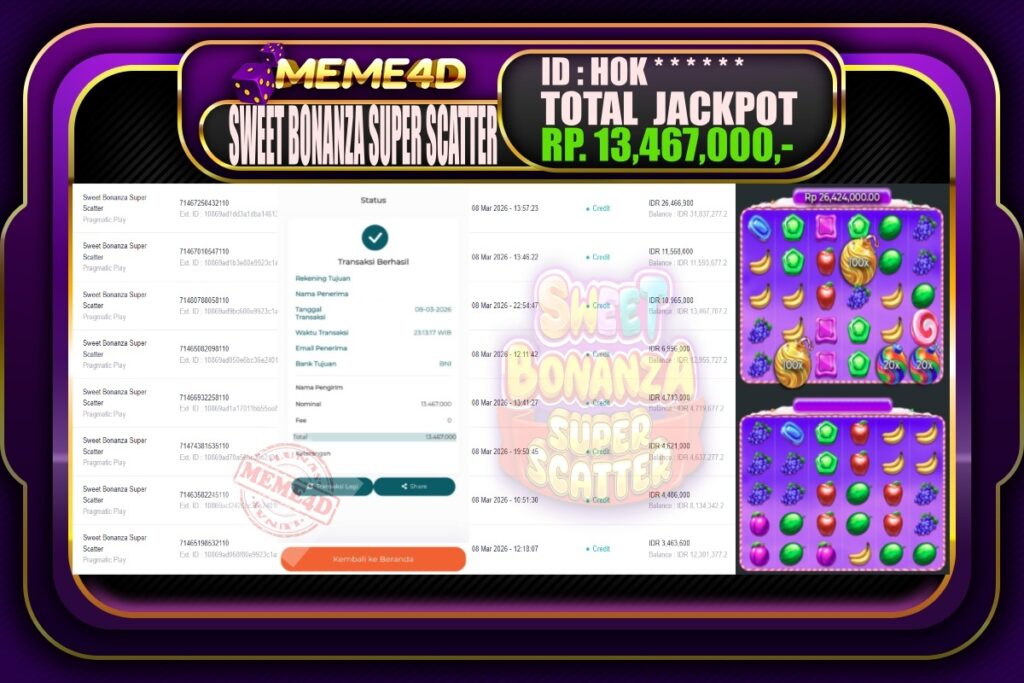 Bukti Jp MEME4D Slot Online 09 March 2026