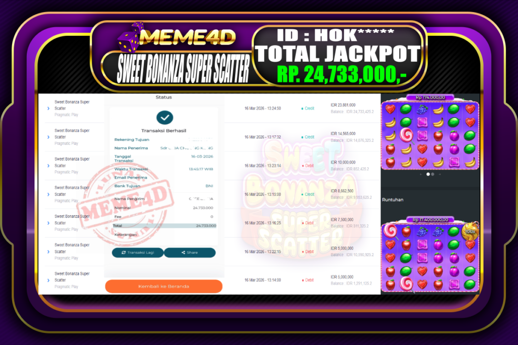 Bukti Jp MEME4D Slot Online 16 March 2026