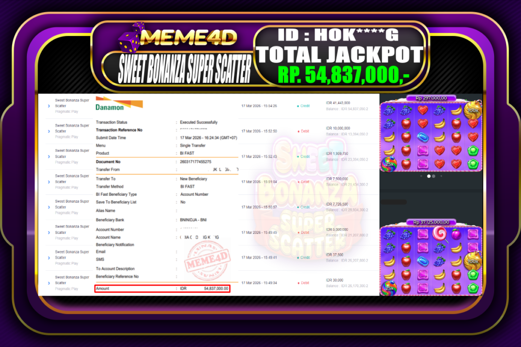 Bukti Jp MEME4D Slot Online 17 March 2026