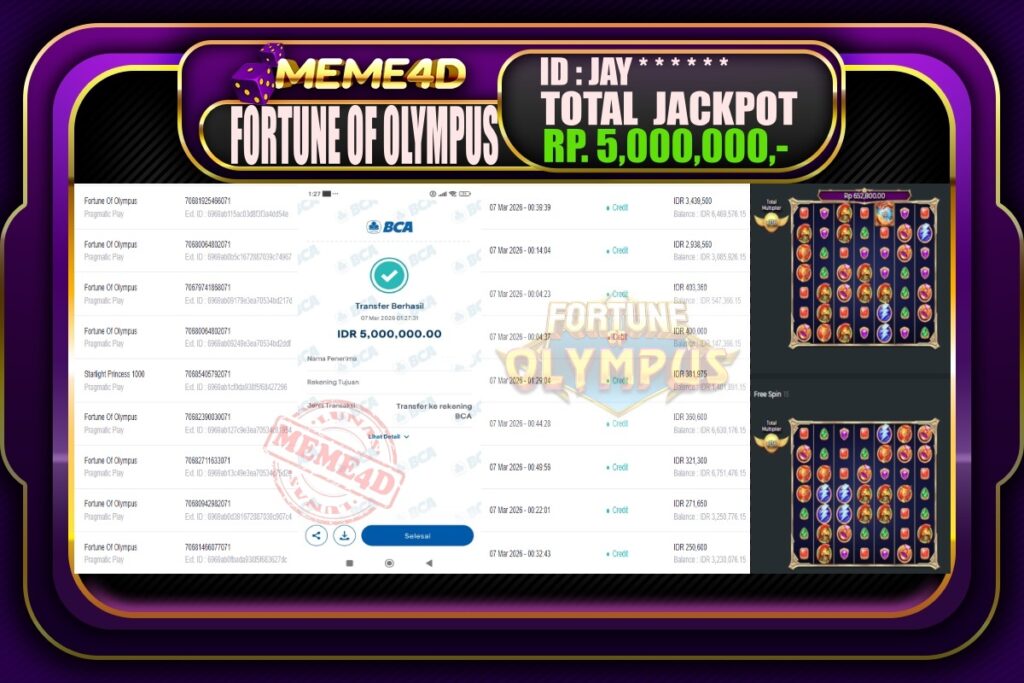 Bukti Jp MEME4D Slot Online 07 March 2026