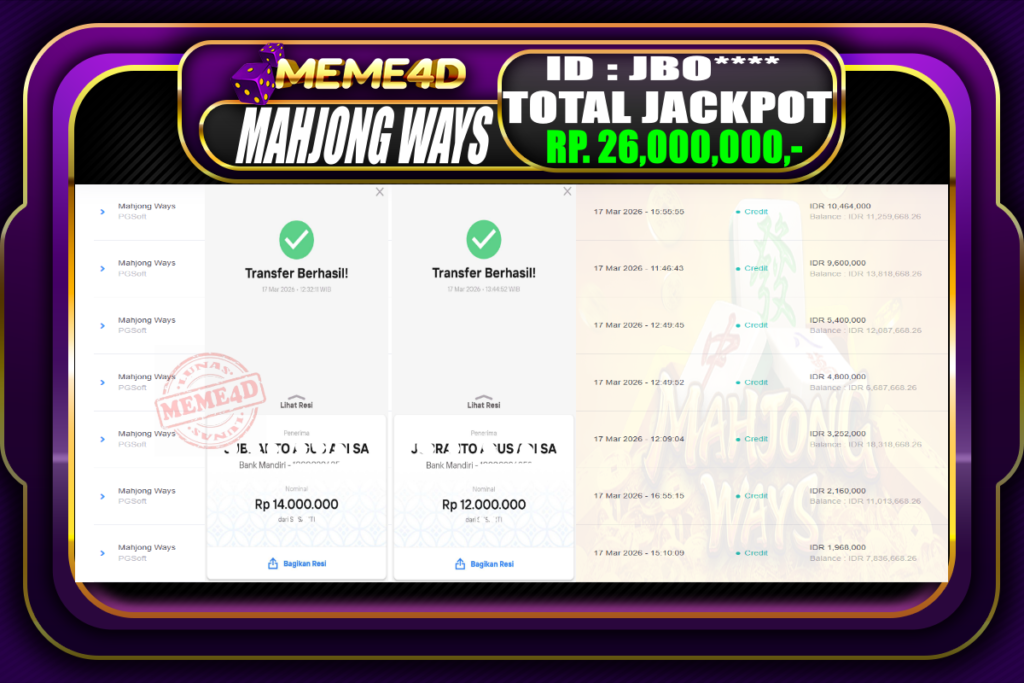 Bukti Jp MEME4D Slot Online 17 March 2026