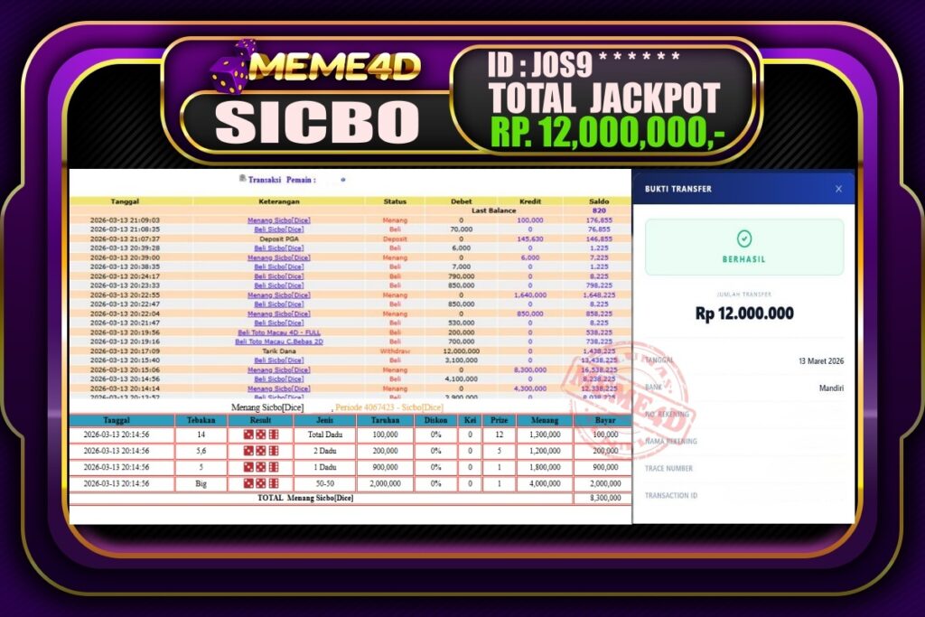 Bukti Jp MEME4D Casino Online 14 March 2026