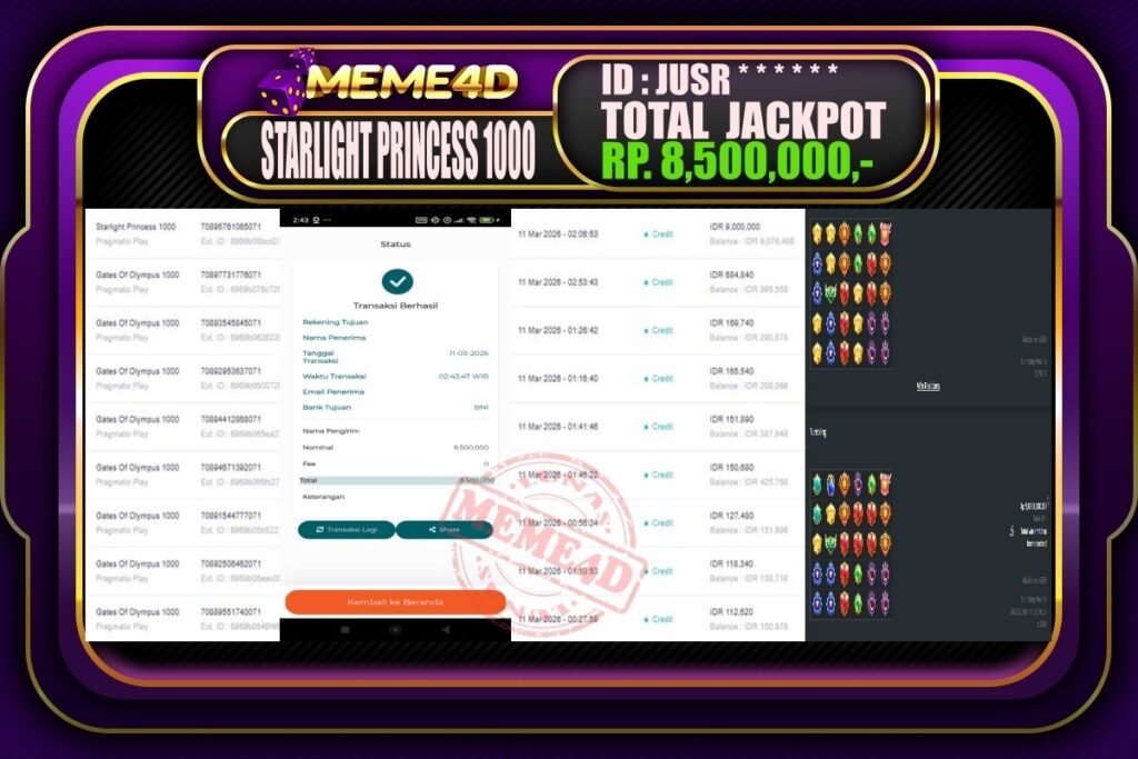 Bukti Jp MEME4D Slot Online 11 March 2026