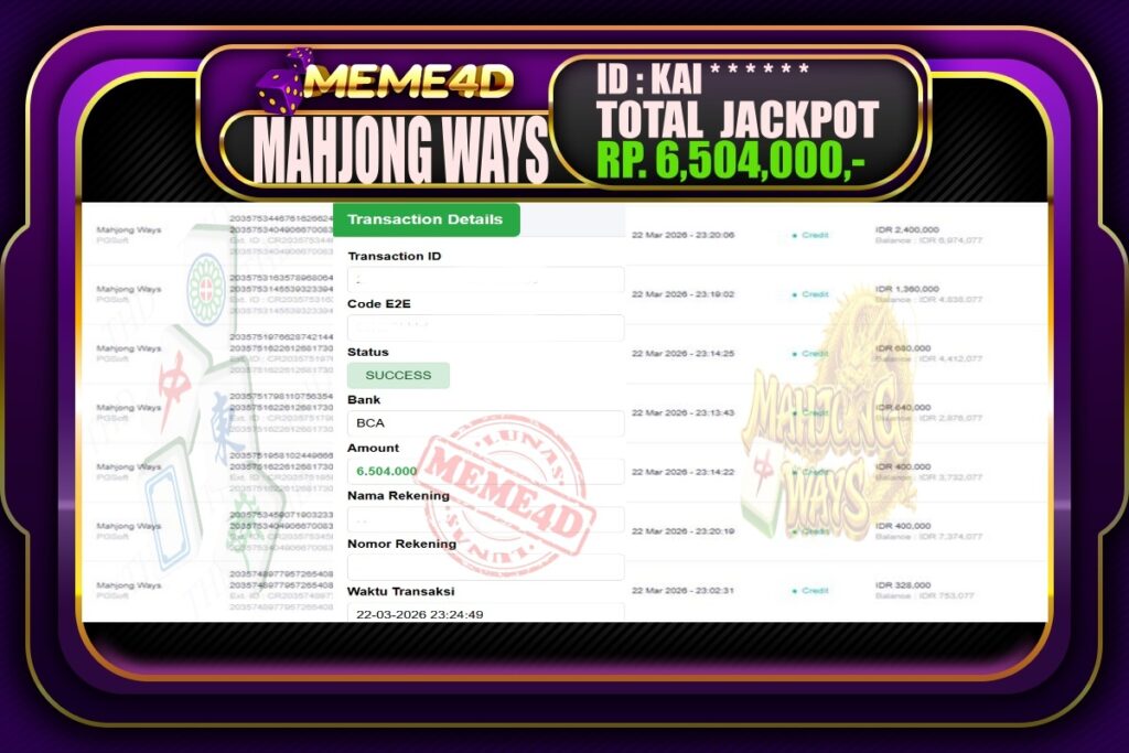 Bukti Jp MEME4D Slot Online  23 March 2026