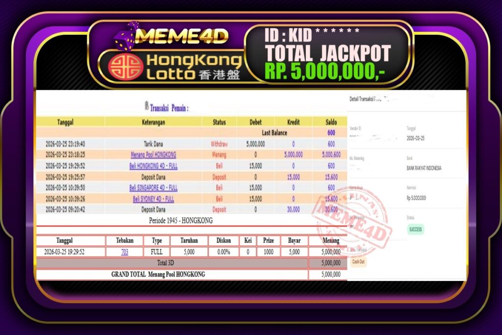 Bukti Jp MEME4D Togel Online 26 March 2026