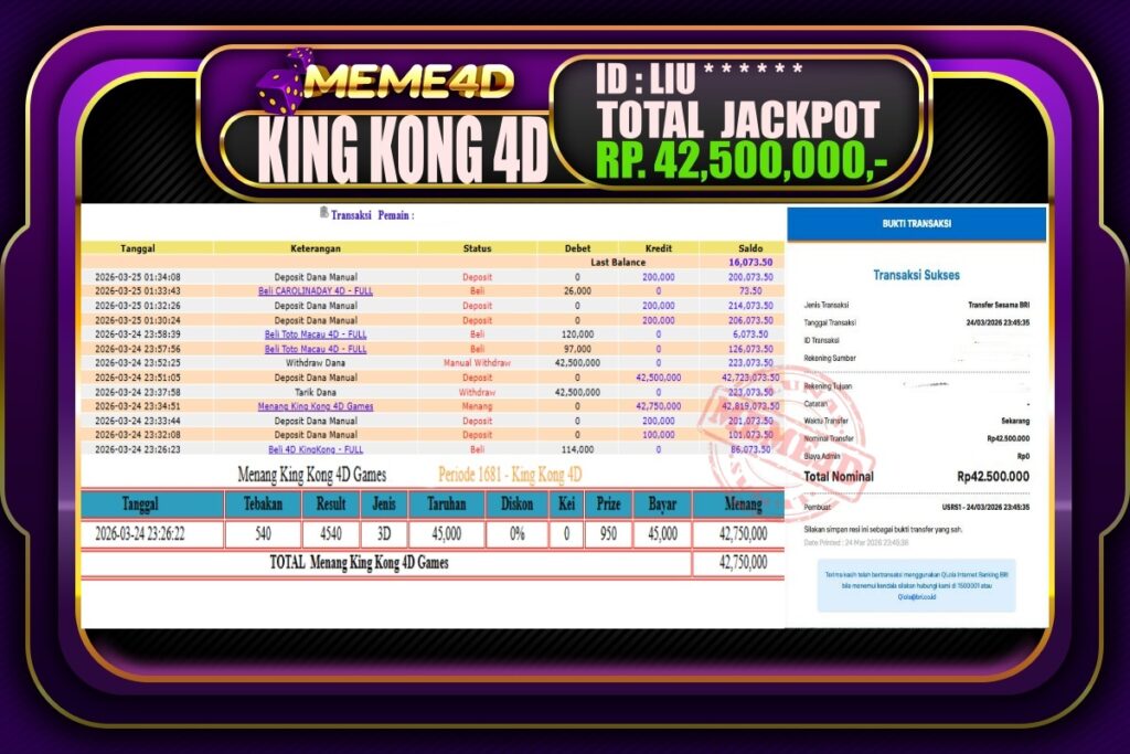 Bukti Jp MEME4D Togel Online 25 March 2026