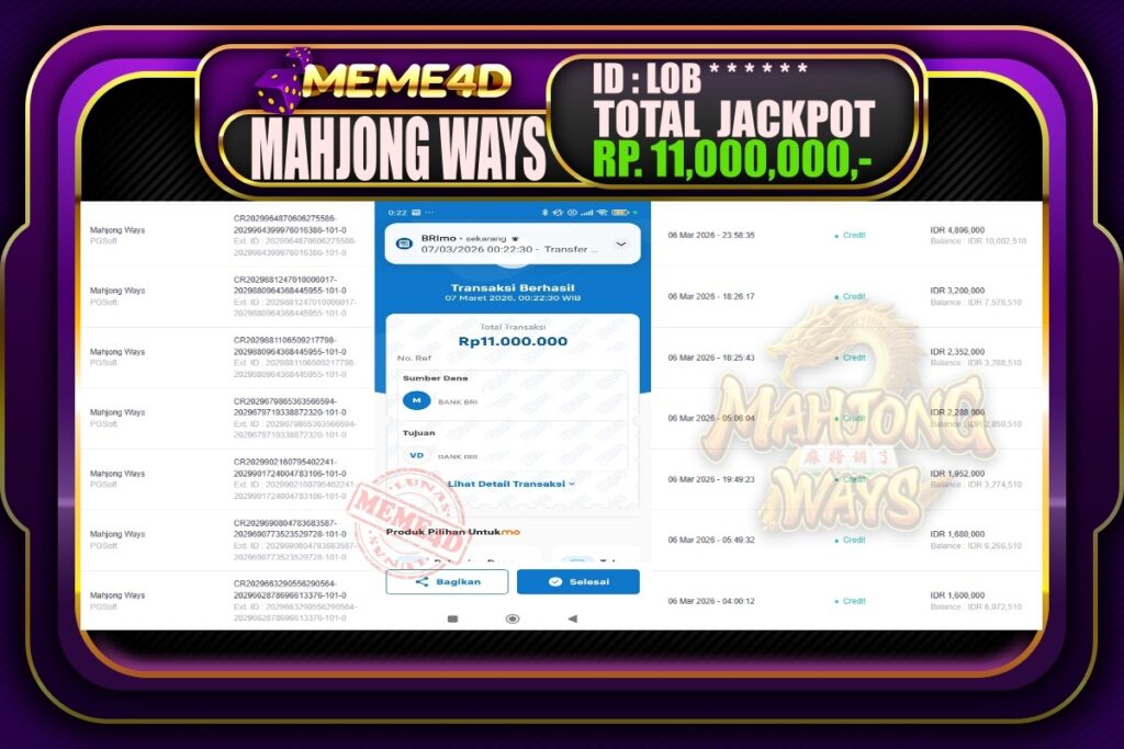 Bukti Jp MEME4D Slot Online 07 March 2026