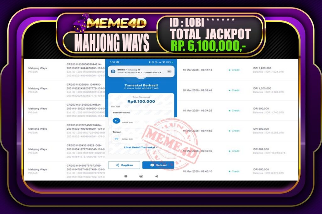 Bukti Jp MEME4D Slot Online 11 March 2026