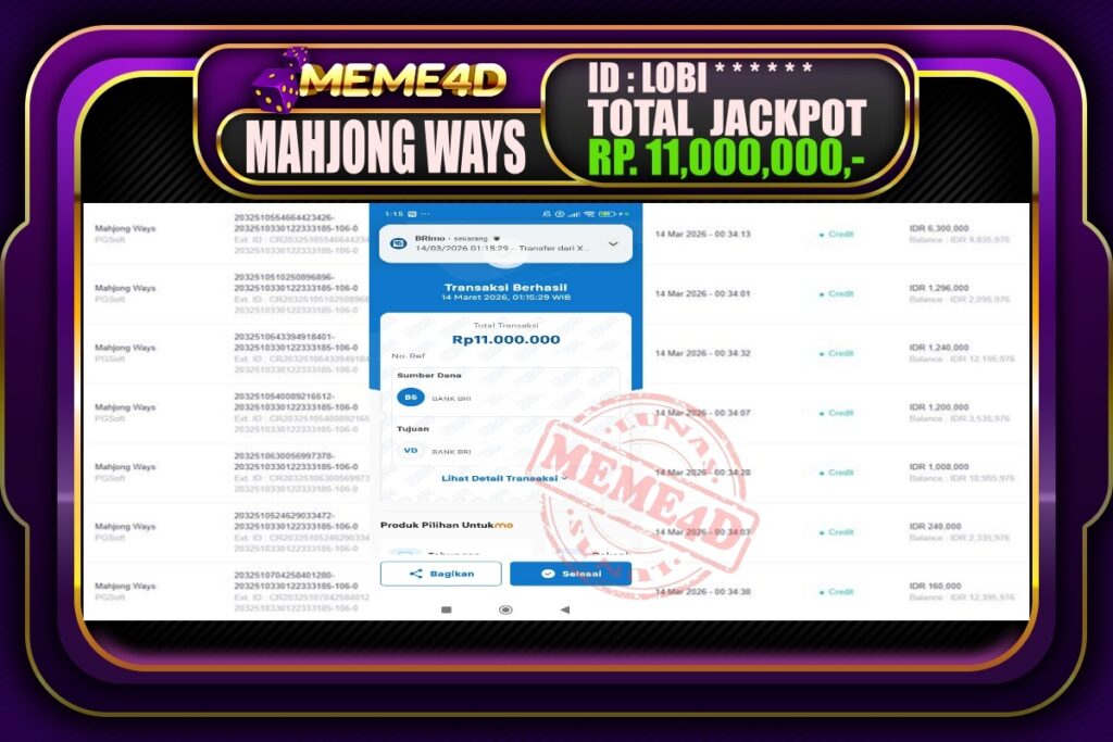 Bukti Jp MEME4D Slot Online 14 March 2026