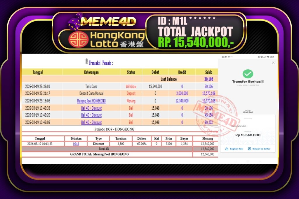 Bukti Jp MEME4D Togel Online 20 March 2026