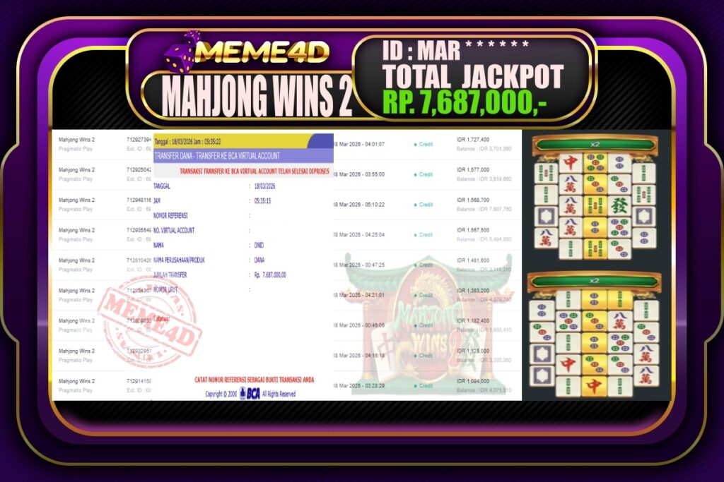 Bukti Jp MEME4D Slot Online 18 March 2026