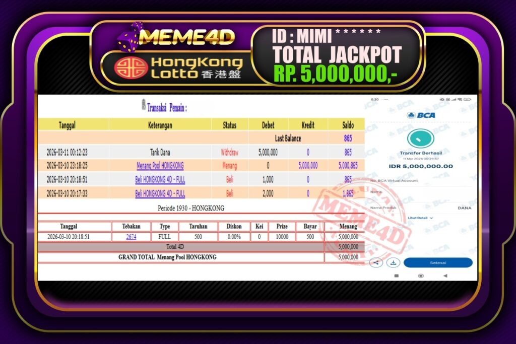 Bukti Jp MEME4D Togel Online 11 March 2026