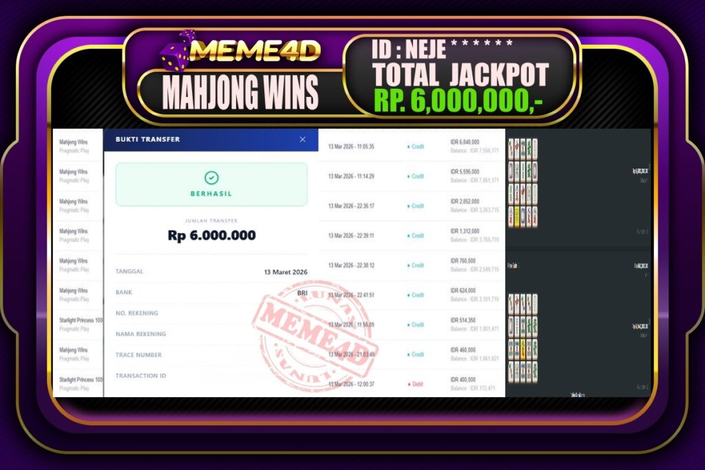 Bukti Jp MEME4D Slot Online 14 March 2026