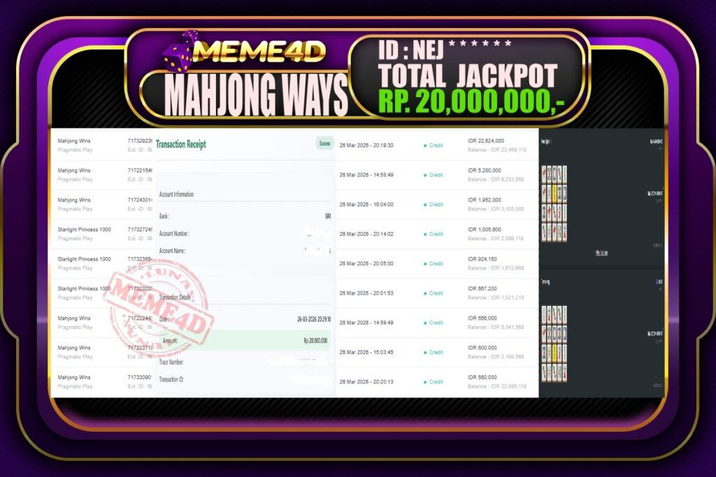 Bukti Jp MEME4D Slot Online 27 March 2026