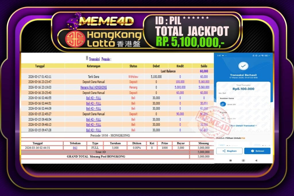 Bukti Jp MEME4D Togel Online 17 March 2026