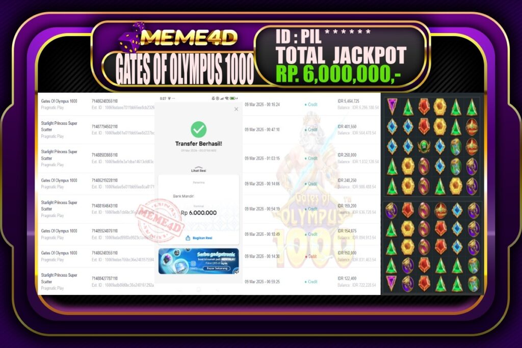 Bukti Jp MEME4D Slot Online 09 March 2026