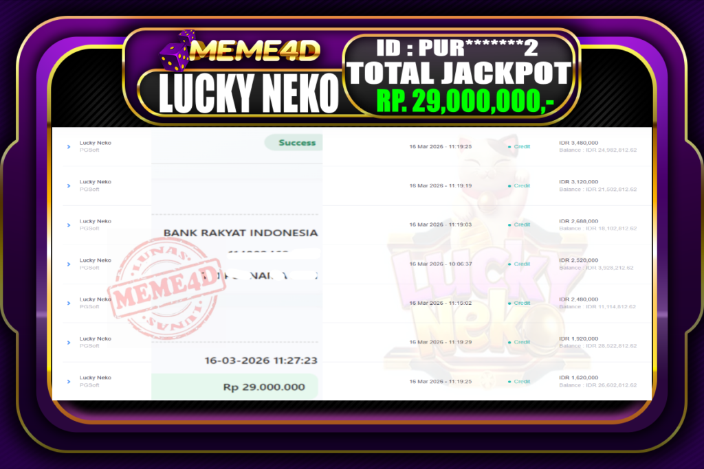 Bukti Jp MEME4D Slot Online 16 March 2026