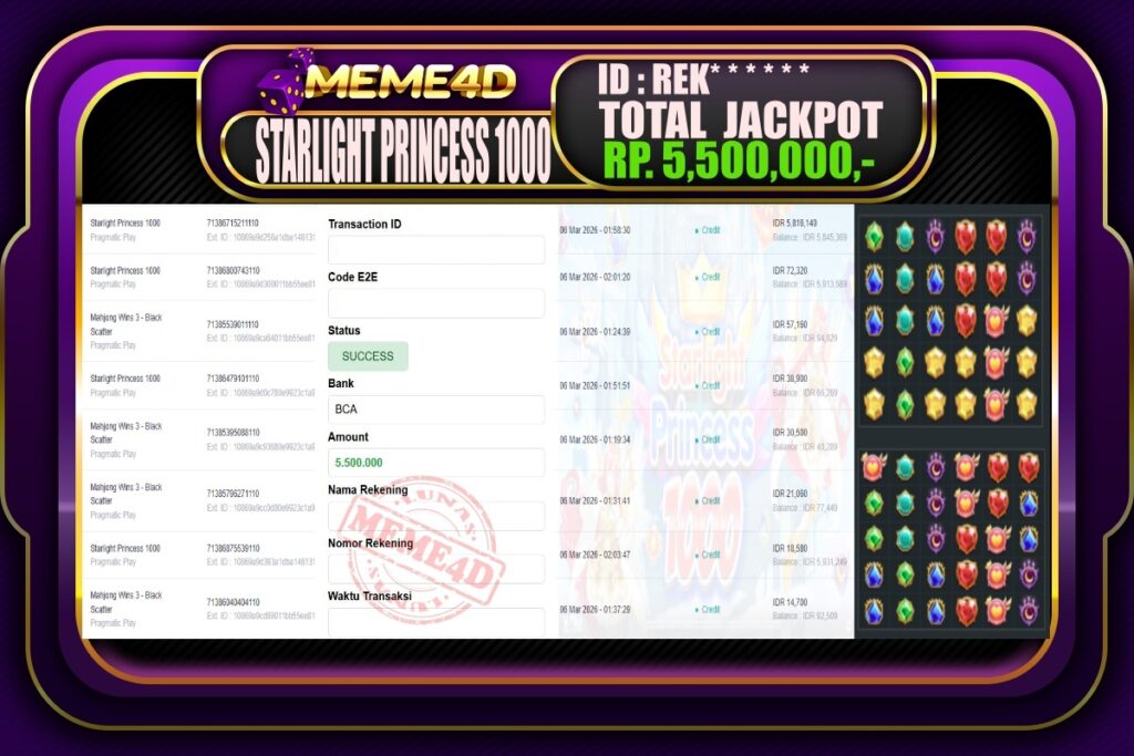 Bukti Jp MEME4D Slot Online 06 March 2026