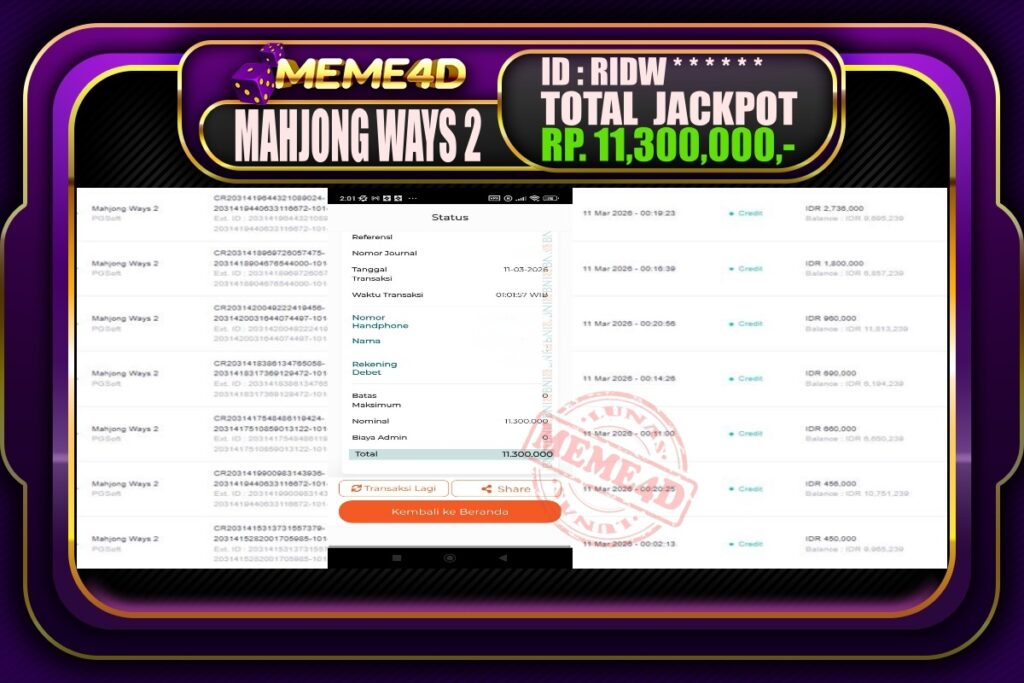 Bukti Jp MEME4D Slot Online 11 March 2026