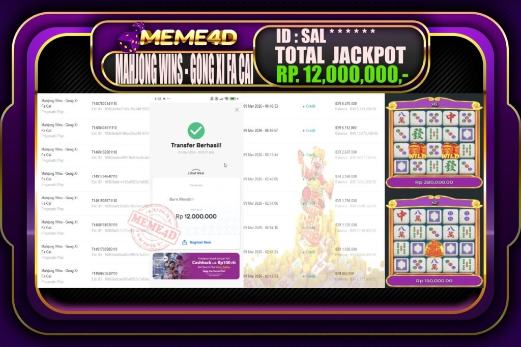 Bukti Jp MEME4D Slot Online 09 March 2026