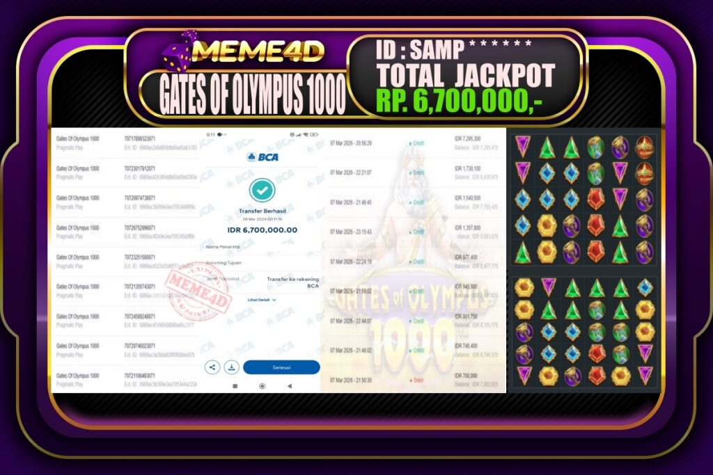 Bukti Jp MEME4D Slot Online 08 March 2026