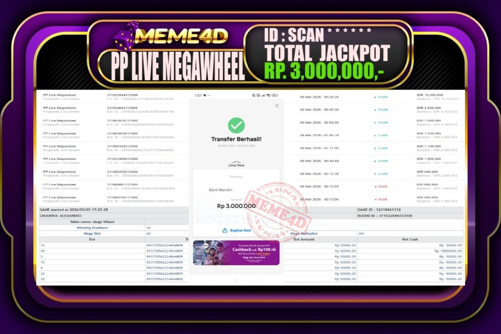 Bukti Jp MEME4D Casino Online 06 March 2026