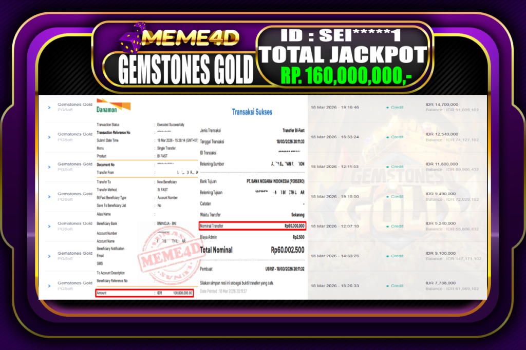 Bukti Jp MEME4D Slot Online 18 March 2026