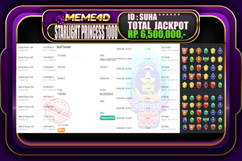 Bukti Jp MEME4D Slot Online 08 March 2026