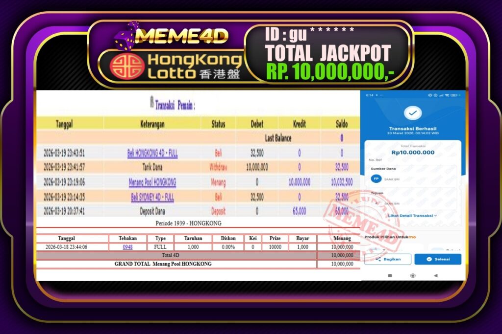 Bukti Jp MEME4D Togel Online 20 March 2026