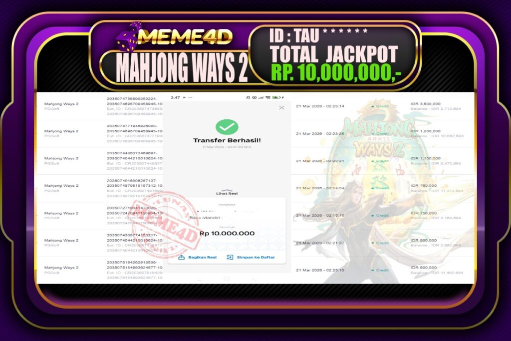 Bukti Jp MEME4D Slot Online 21 March 2026