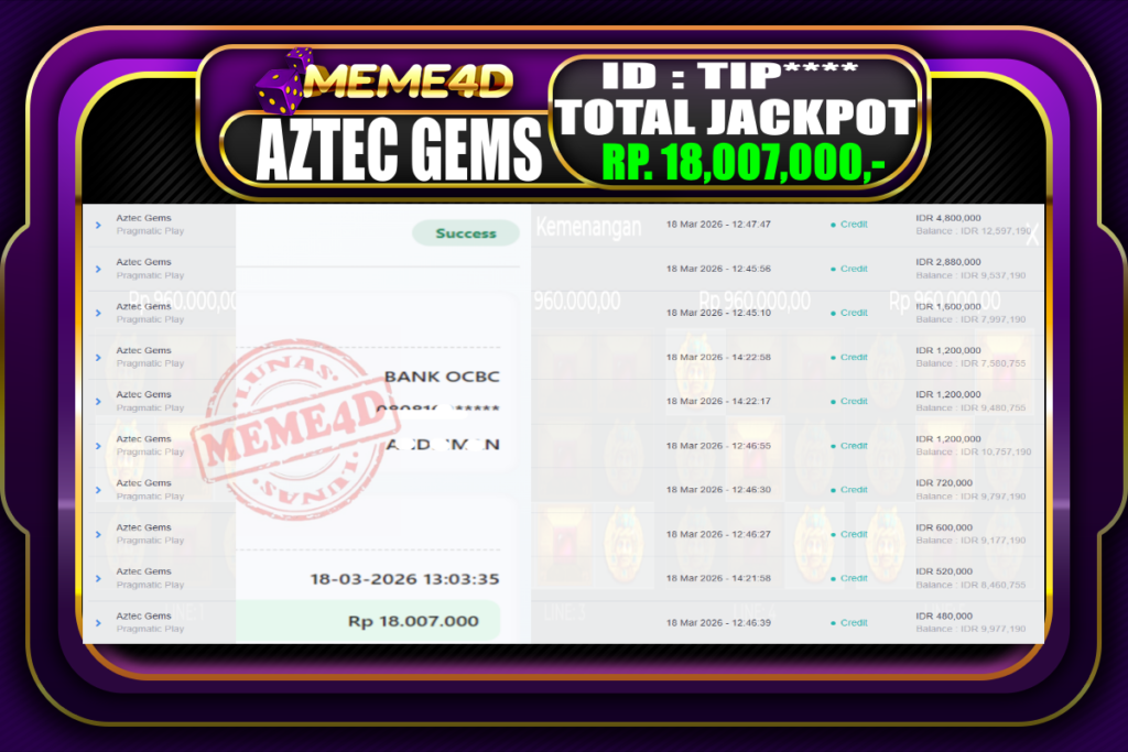 Bukti Jp MEME4D Slot Online 18 March 2026