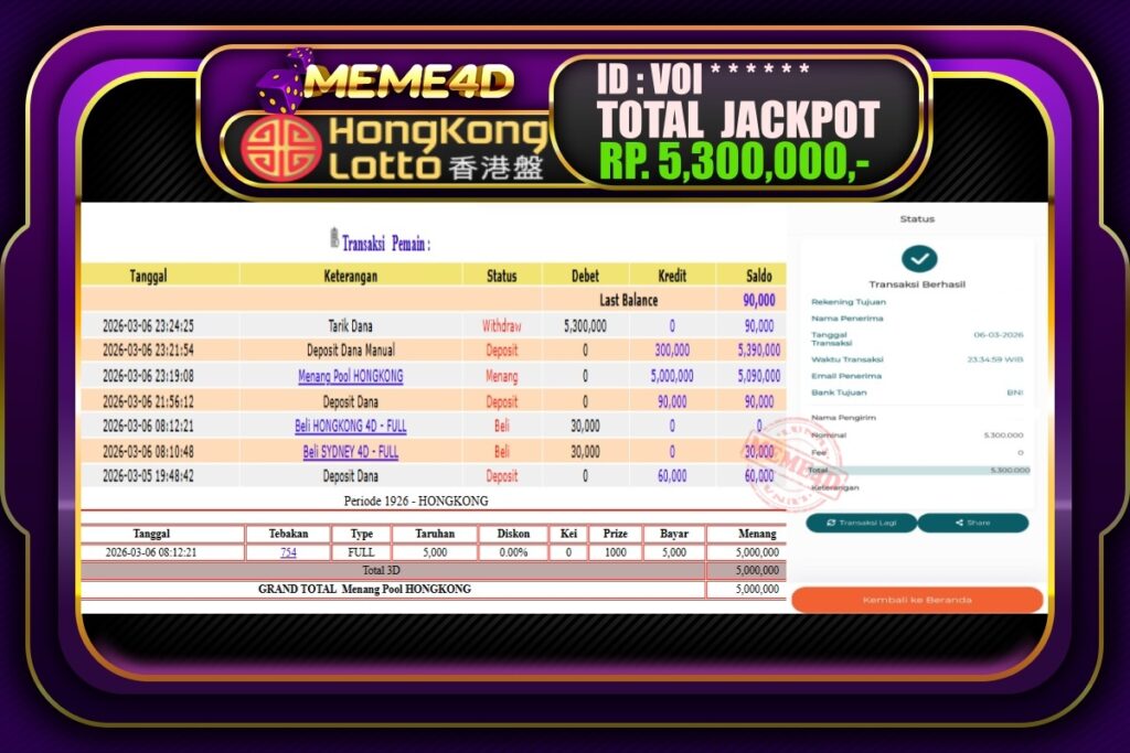 Bukti Jp MEME4D Togel Online 07 March 2026