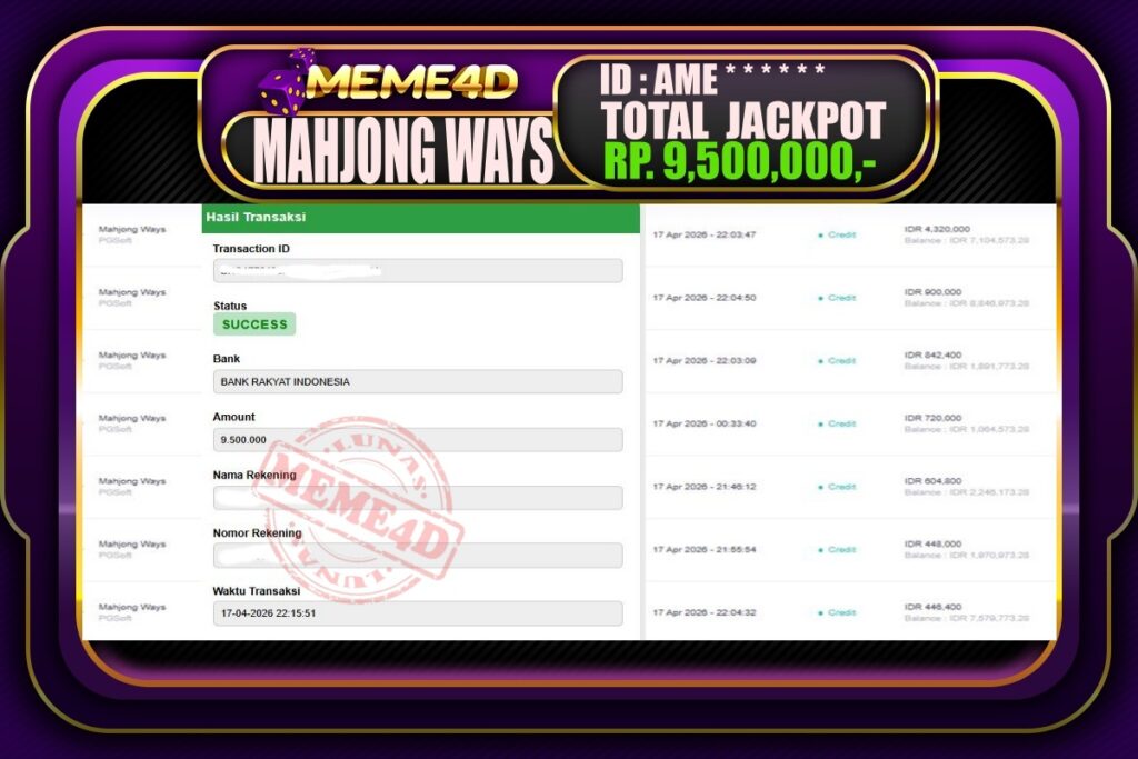 Bukti Jp MEME4D Slot Online 18 April 2026