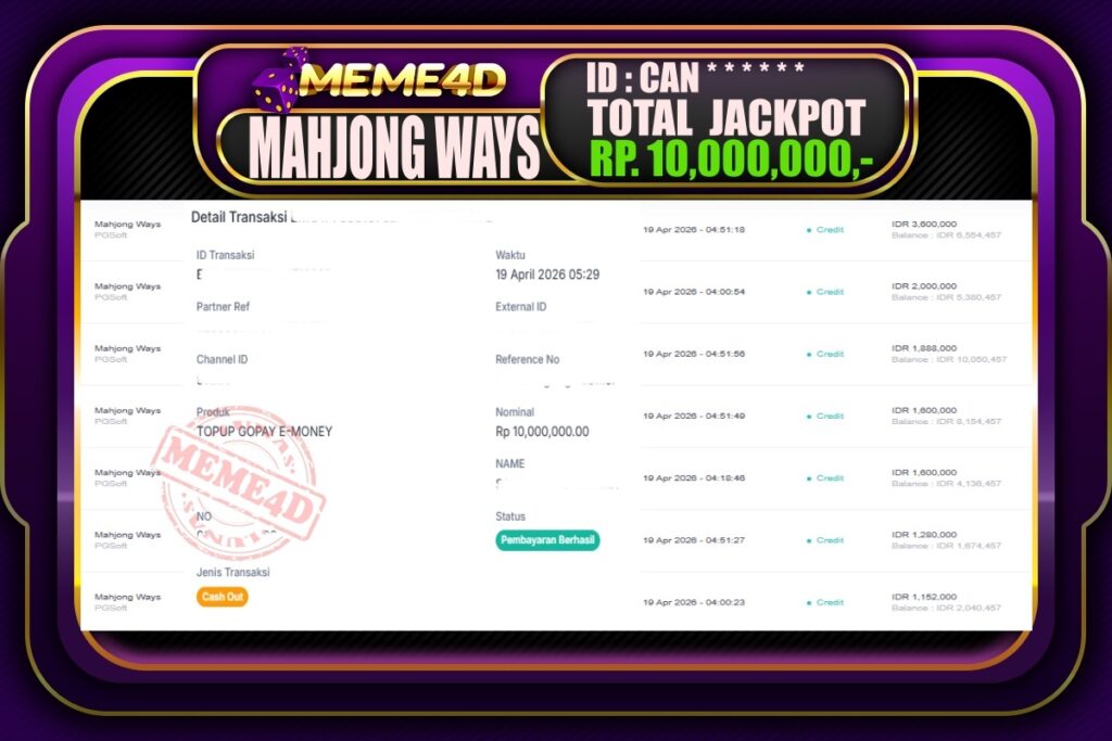 Bukti Jp MEME4D Slot Online 19 April 2026