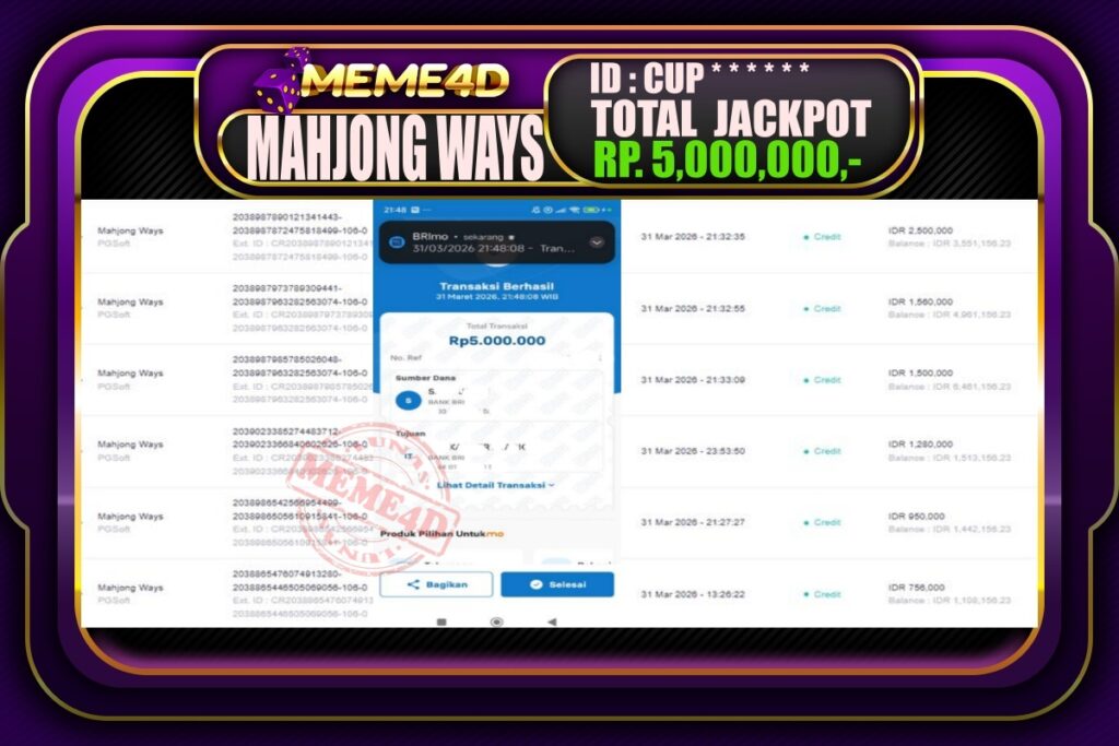 Bukti Jp MEME4D Slot Online 01 April 2026