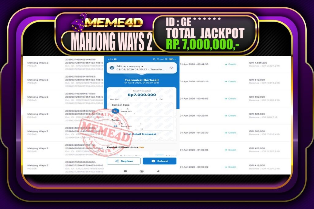 Bukti Jp MEME4D Slot Online 01 April 2026