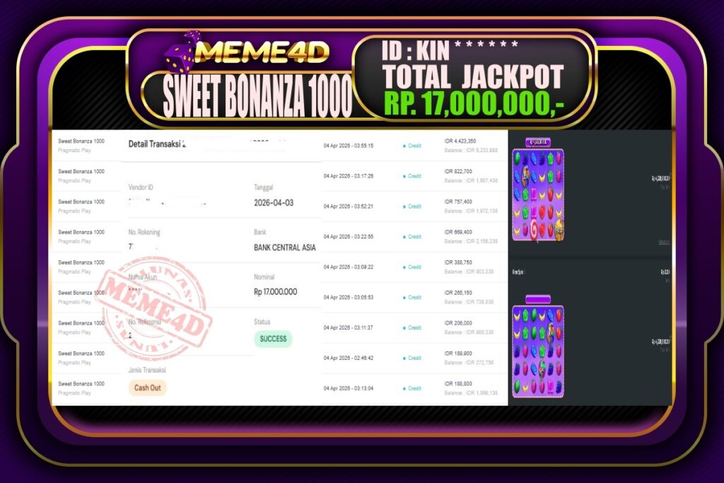 Bukti Jp MEME4D Slot Online 04 April 2026