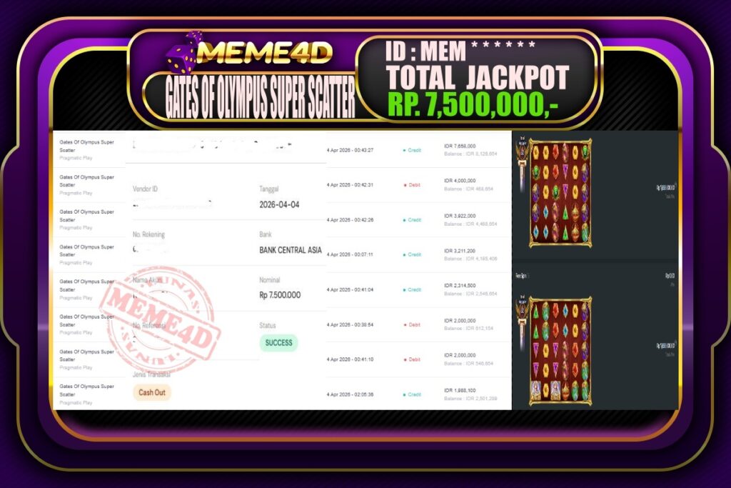 Bukti Jp MEME4D Slot Online 04 April 2026