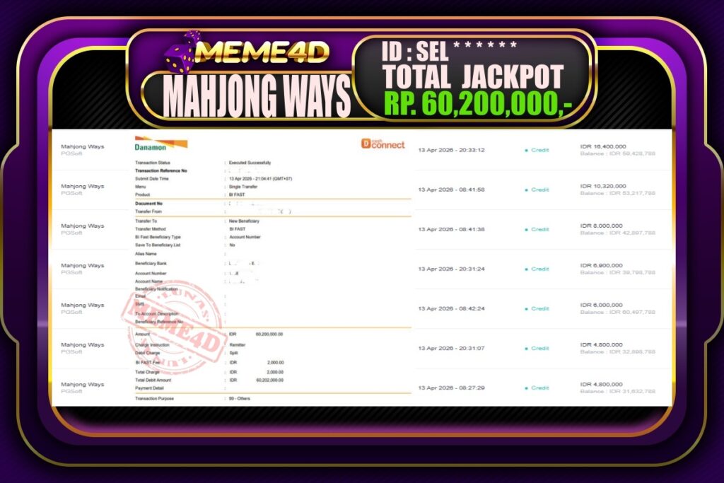 Bukti Jp MEME4D Slot Online 14 April 2026