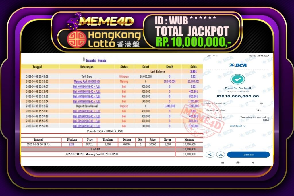 Bukti Jp MEME4D Togel Online 09 April 2026